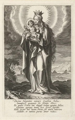 Gekroonde Maria met Kind by Unknown, print, 1586-1650