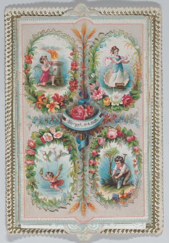 Valentine - Mechanical, four ovals, flaps, images by anonymous, other, 1870-1880