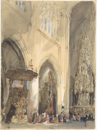 Interior of the Church of St. Jacques, Louvain by Genaro Pérez Villaamil, drawing, 1807-1854