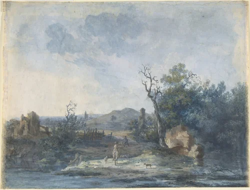 Figures on a Country Road by Louis Gabriel Moreau, drawing, 1765-1806