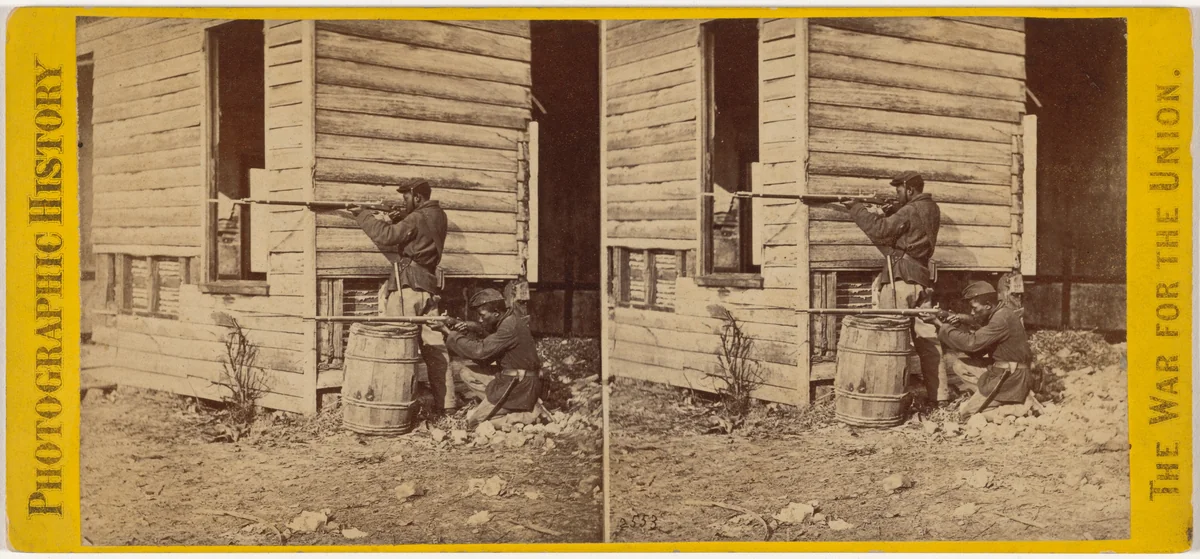"Colored Pickets on Duty Near Dutch Gap" by E. & H.T. Anthony, photograph, 1859-1869