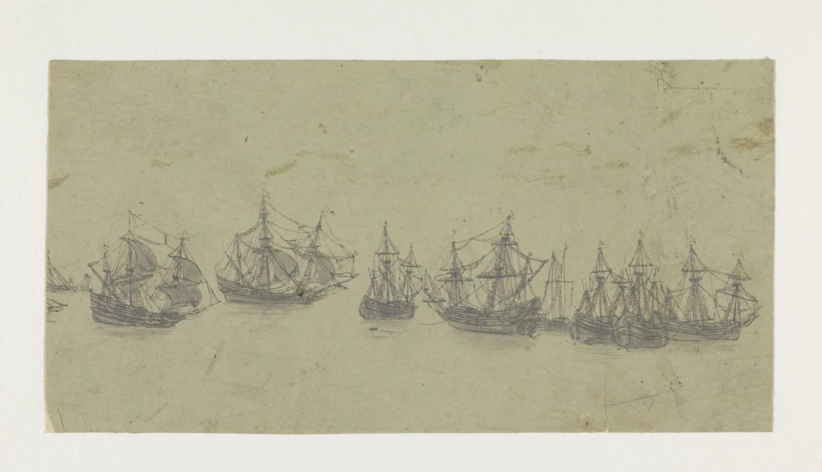 Fries met schepen op een rede by Hercules Segers, print, 1615-1630