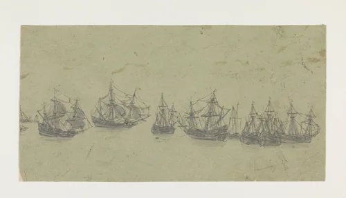 Fries met schepen op een rede by Hercules Segers, print, 1615-1630