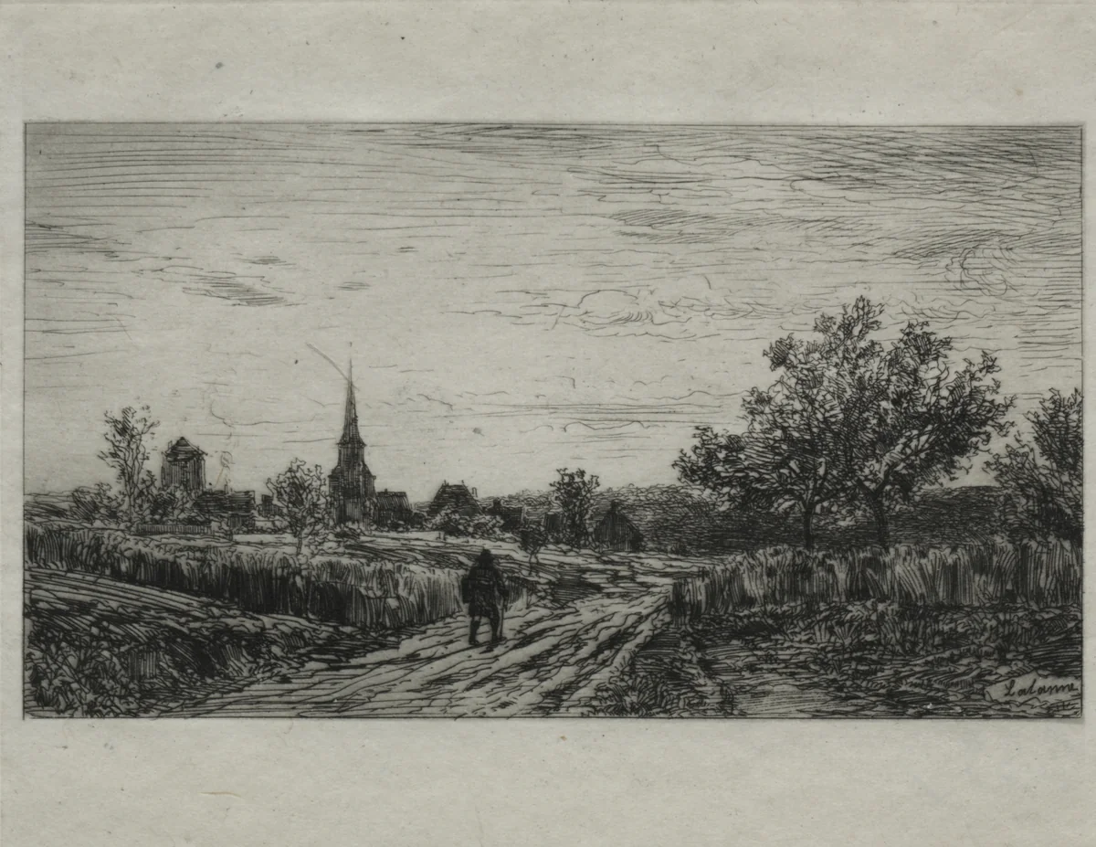 Landscape, Evening (Returning Home) by Maxime Lalanne, print, 1866