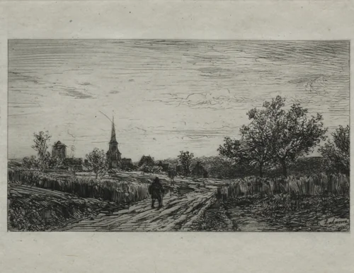 Landscape, Evening (Returning Home) by Maxime Lalanne, print, 1866