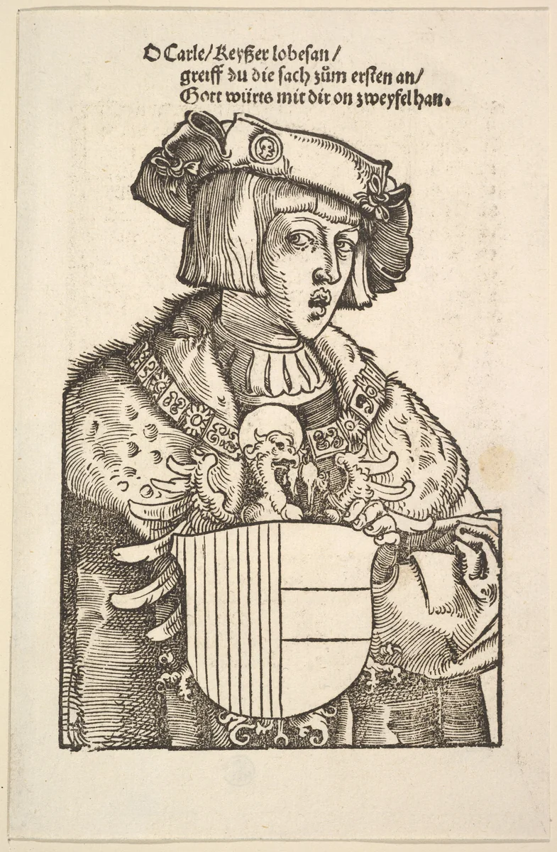 Portrait of Charles V by Hans Baldung, print, 1500-1545