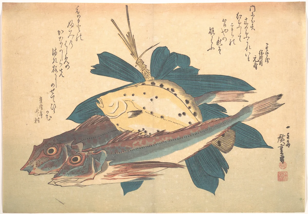 Kanagashira and Karei Fish, from the series Uozukushi (Every Variety of Fish) by Utagawa Hiroshige (歌川広重), print, 1830-1839
