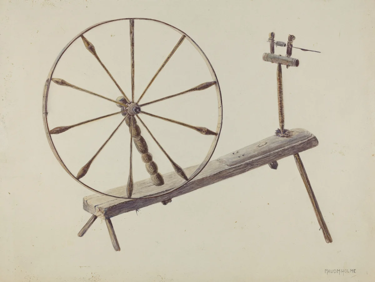 Spinning Wheel by Maud M Holme, index of american design, 1938