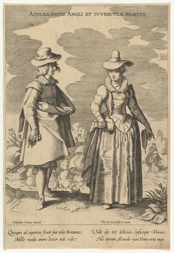 Adolescentis Angli et Iuvenculae Habitus, from Fashions of Different Nations by Pieter de Jode, print, 1580-1634