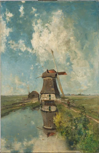 A Windmill on a Polder Waterway, Known as ‘In the Month of July’ by Paul Joseph Constantin Gabriël, painting, 1889