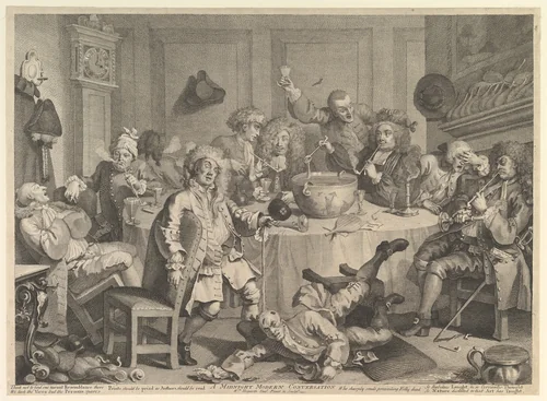 A Midnight Modern Conversation by William Hogarth, print, 1732-1733