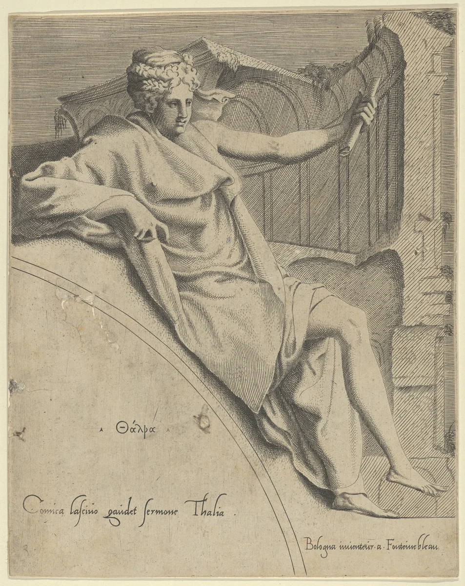 Thalia, from "The Muses and the Three Great Goddesses" by anonymous, print, 1535-1550