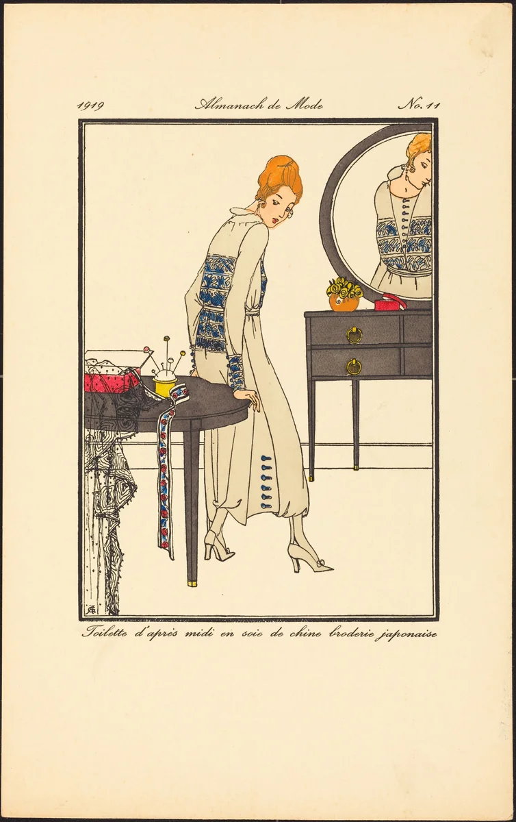 Toilette d'après midi en soie de chine broderie japonaise by French 20th Century, print, 1919
