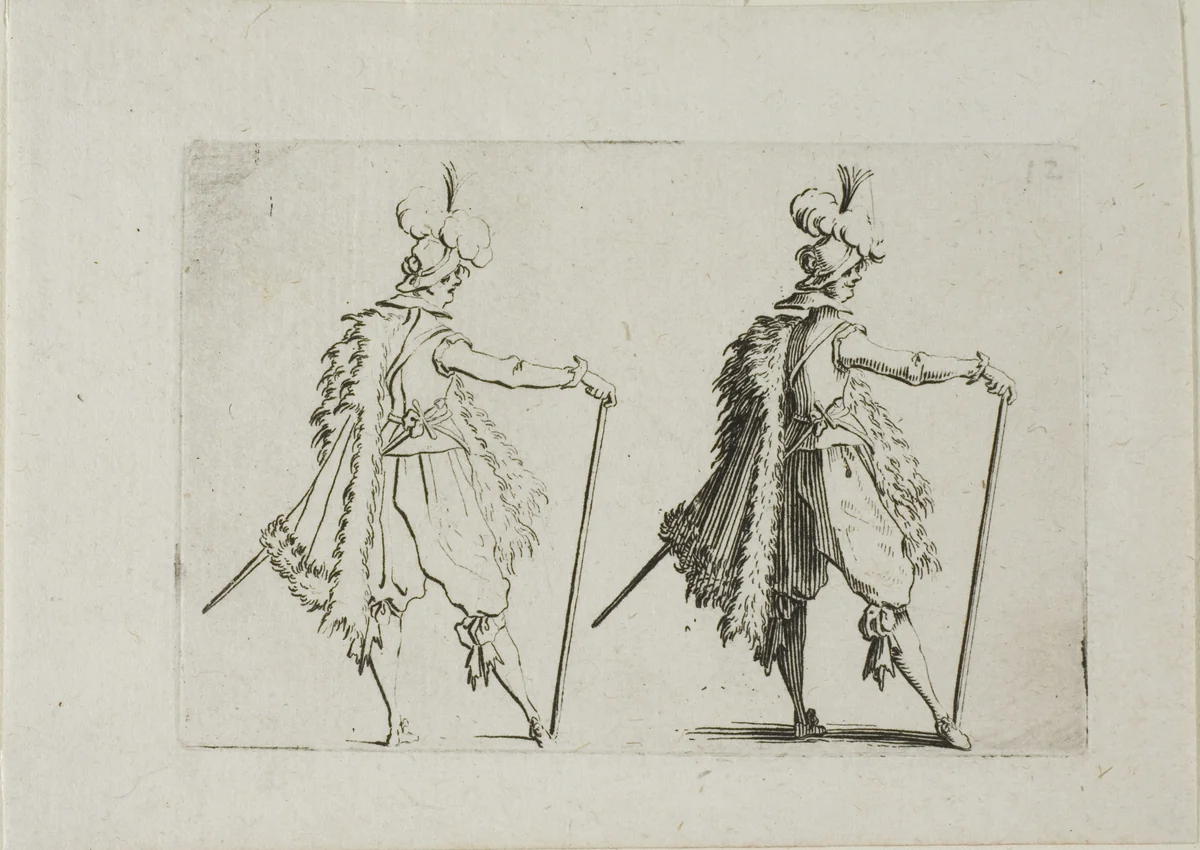 The Gentleman with a Large Cane, from The Caprices by Jacques Callot, print, 1617-1627