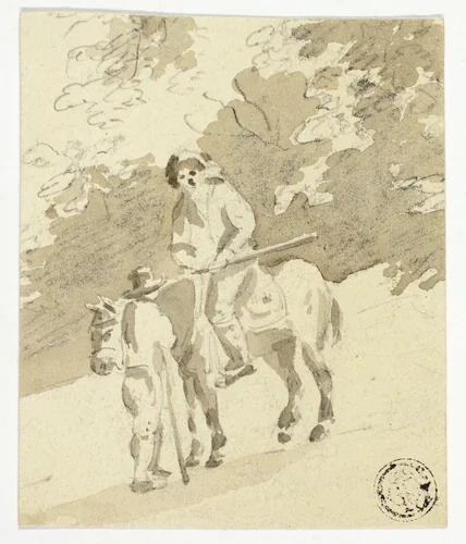 Man on Horse Talking with Man on Foot by Nicolaes Pietersz Berchem, drawing, 1640-1683