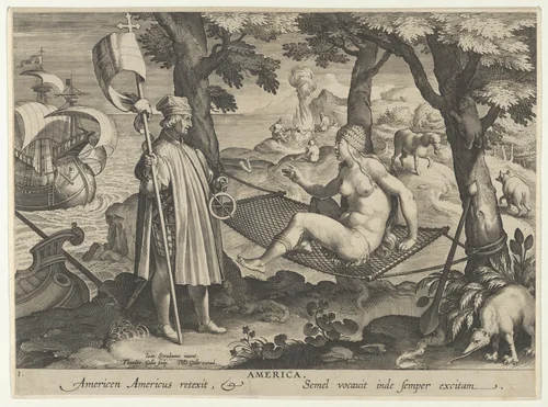 Allegory of America, from New Inventions of Modern Times (Nova Reperta), plate 1 of 19 by Theodoor Galle, print, 1595-1605