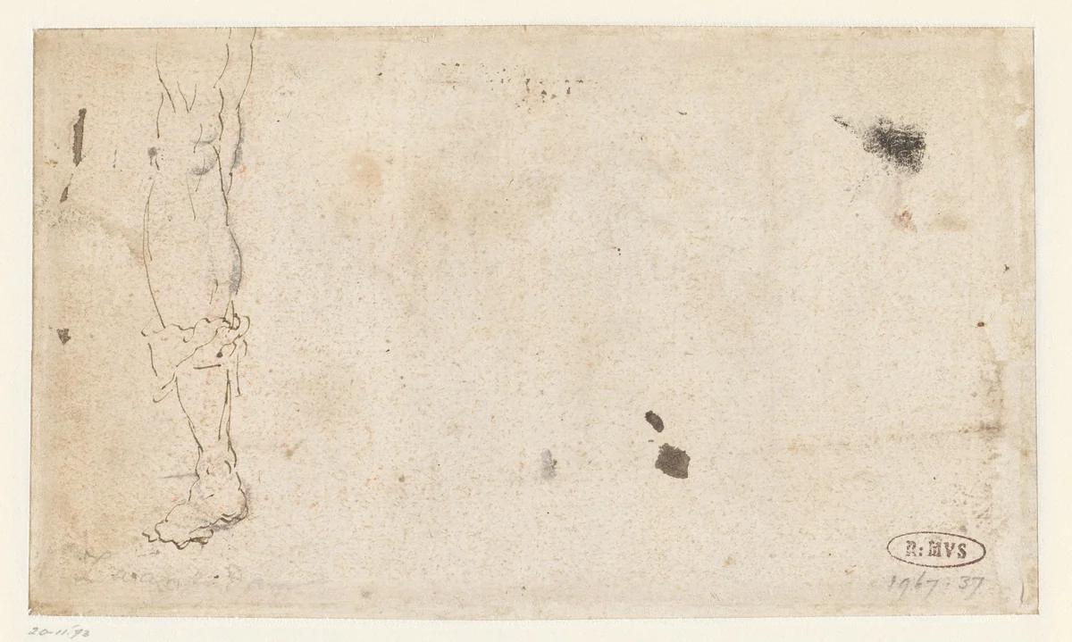 Schets van een been tot even boven de knie by anonymous, drawing, 1590-1599