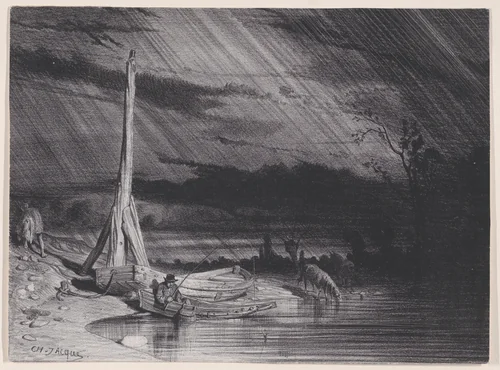 The Fisherman, Rainy Weather by Charles Jacque, print, 1848-1858