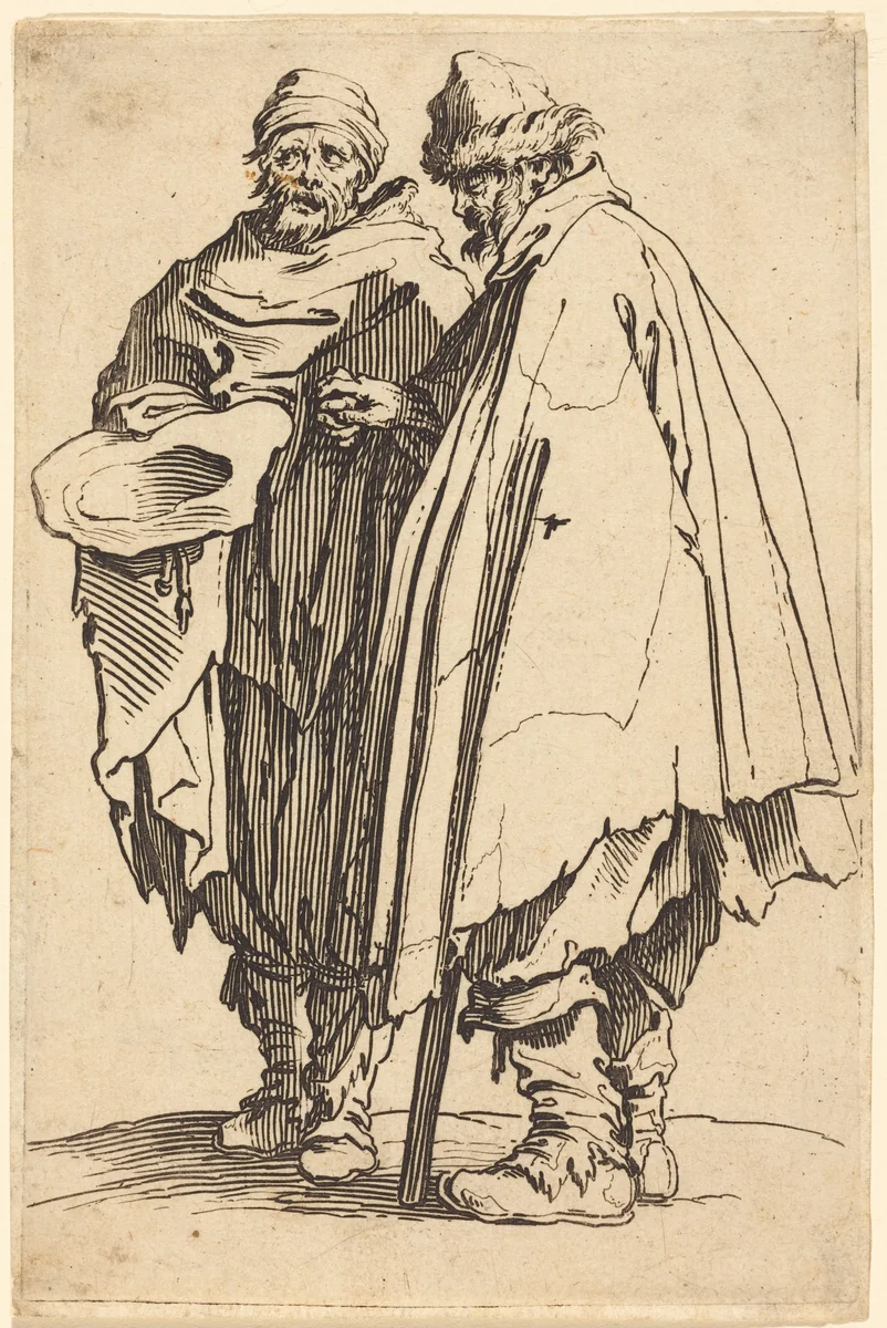 Blind Beggar and Companion by Jacques Callot, print, 1622