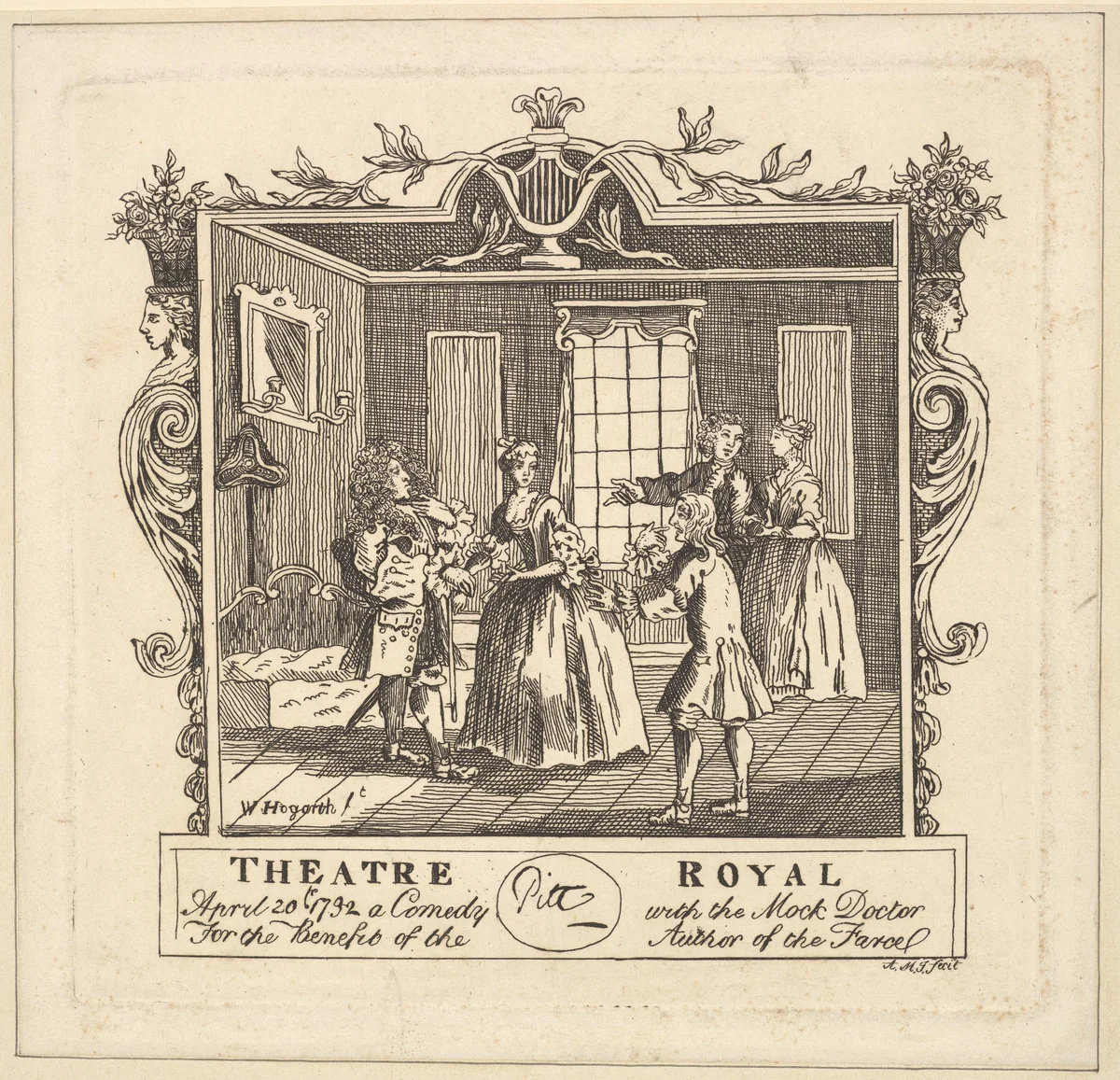 Ticket for Henry Fielding's The Mock Doctor by William Hogarth, print, 1792