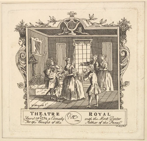Ticket for Henry Fielding's The Mock Doctor by William Hogarth, print, 1792