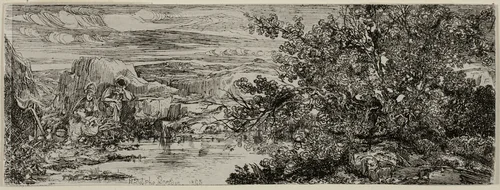 The Holy Family beside a Pool by Rodolphe Bresdin, print, 1865
