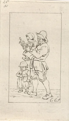 Vader met twee kinderen by Pieter de Mare, print, 1779