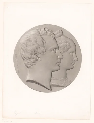 Medaille met portret van Abel de Pujol en een vrouw by anonymous, print, 1804-1859