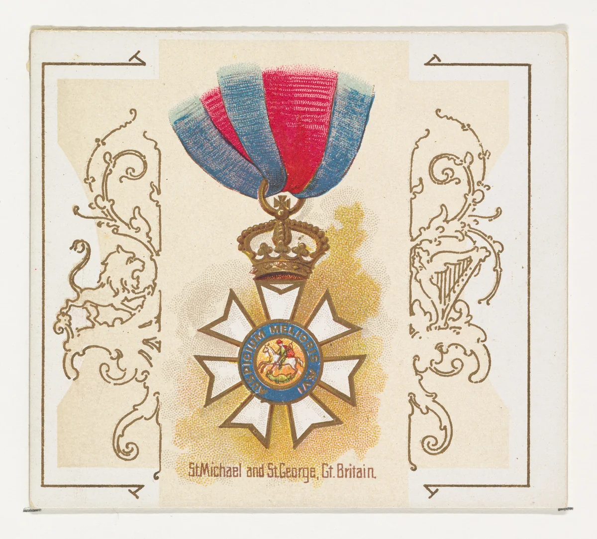 Saint Michael and Saint George, Great Britain, from the World's Decorations series (N44) for Allen & Ginter Cigarettes by Allen & Ginter, print, 1890