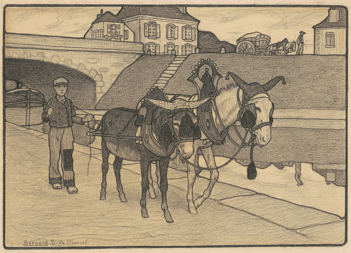 Preliminary Drawing for "A Donkey-Team (Attelage d'ânes)" by Bernard Boutet de Monvel, drawing, 1900-1904