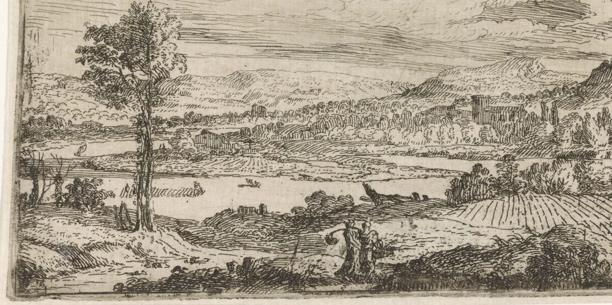 Landschap met rivier by Abraham Genoels, print, 1650-1723