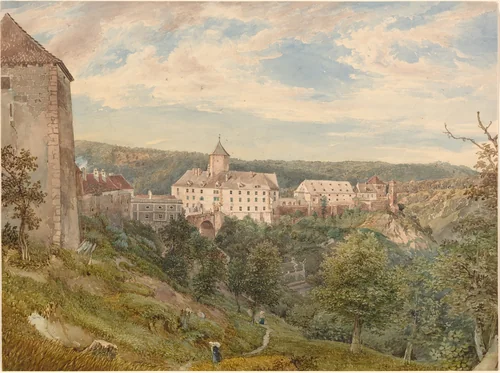 Eichhorn Castle at Evening by Josef Höger, drawing, 1838