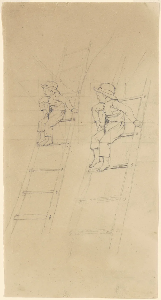 Studies of a Boy on a Ladder by James Goodwyn Clonney, drawing, 1840-1850