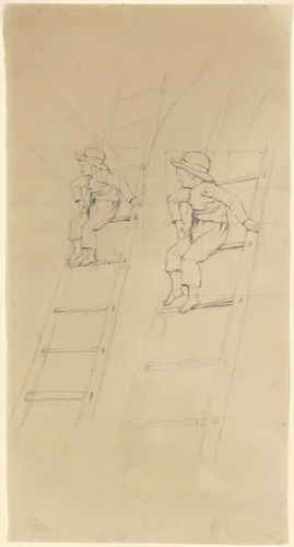 Studies of a Boy on a Ladder by James Goodwyn Clonney, drawing, 1840-1850