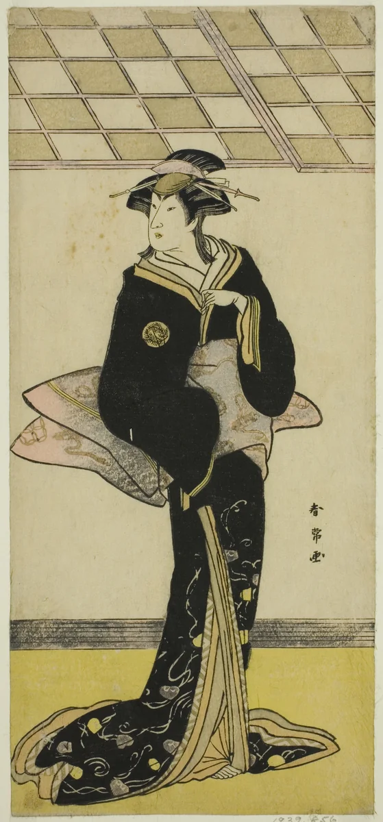The Actor Nakamura Riko I as Lady Manko (Manko Gozen) (?) in the Play Soga Musume Choja (?), Performed at the Nakamura Theater (?) in the First Month, 1784 (?) by Katsukawa Shunjo, print, 1779-1789