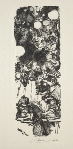 14 Juillet, Rue de Belleville, minuit by Auguste Louis Lepère, print, 1889