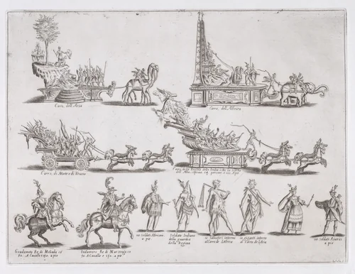Reprint of Le Chars et Les Personnages (The Chariots and The Characters), from La Guerre d'Amour (Guerra d'Amore) (War of Love) by Jacques Callot, print, 1740-1900