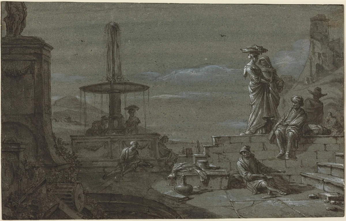 Piazza by Moonlight by Thomas Wyck, drawing, 1650-1660