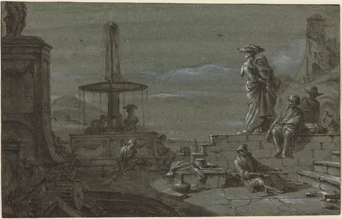 Piazza by Moonlight by Thomas Wyck, drawing, 1650-1660