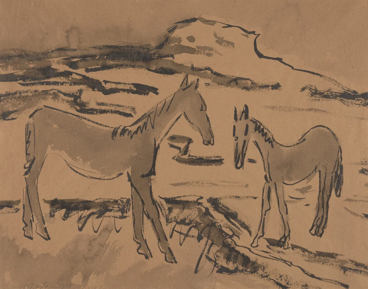 Horses in a Landscape by Max Pechstein, drawing, 1924