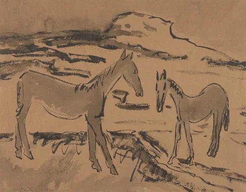 Horses in a Landscape by Max Pechstein, drawing, 1924