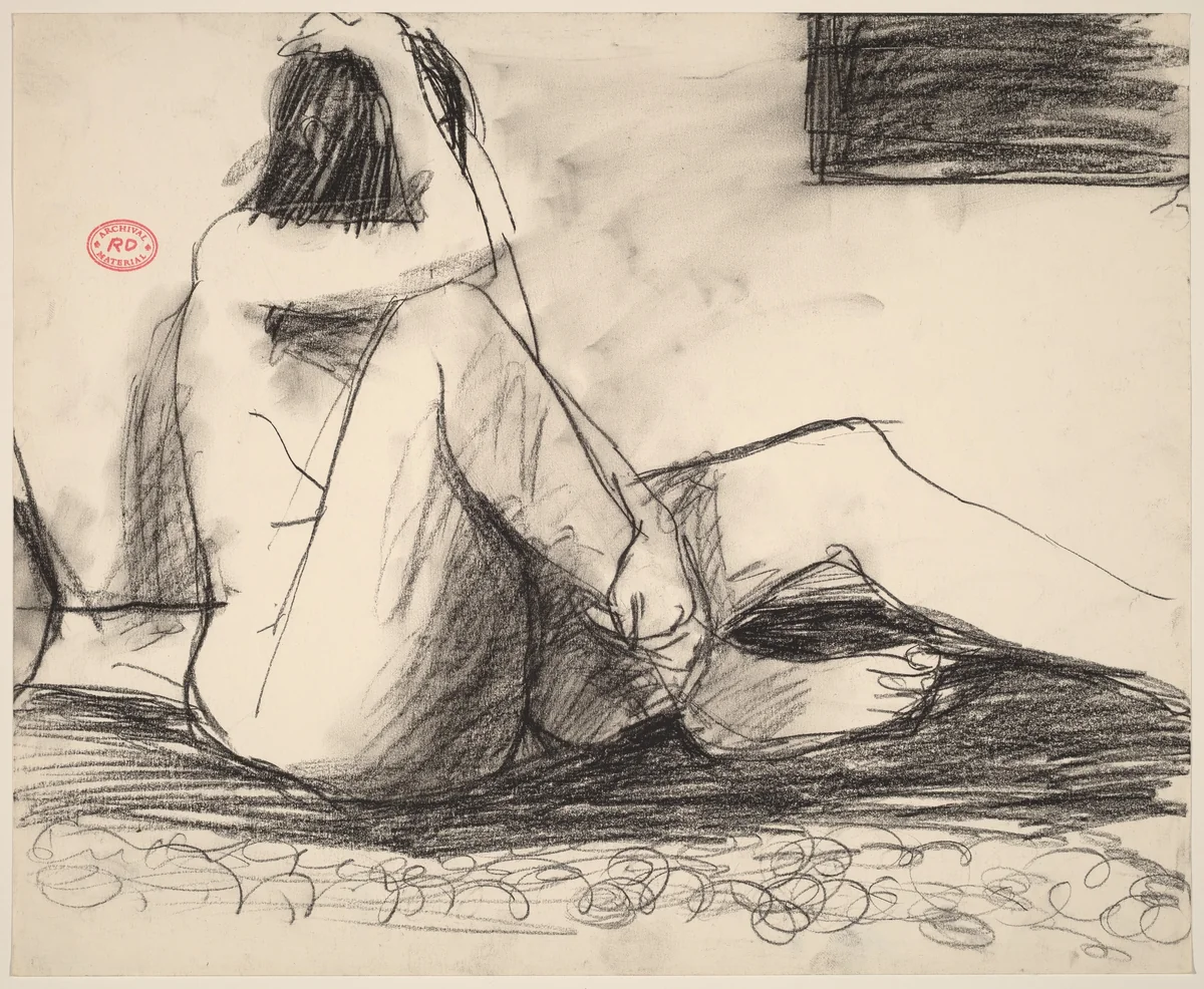 Untitled [seated female nude grasping head and leg] by Richard Diebenkorn, drawing, 1955-1967