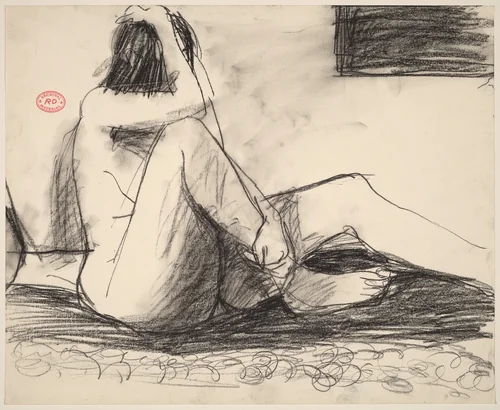 Untitled [seated female nude grasping head and leg] by Richard Diebenkorn, drawing, 1955-1967