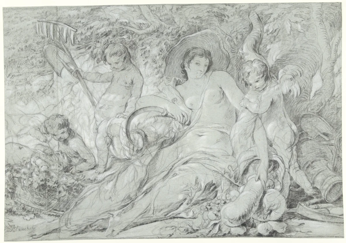 Allegorie op de Zomer by Louis Gabriel Blanchet, drawing, 1715-1772