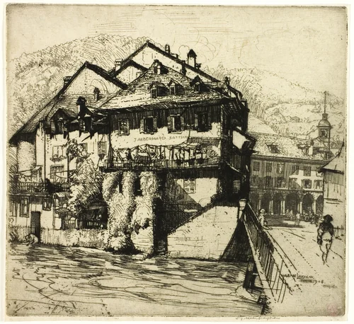 Houses on the Aare, Switzerland by Donald Shaw MacLaughlan, print, 1908
