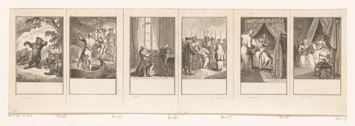Zes scènes uit Gellert's Fabelen by Daniel Nikolaus Chodowiecki, print, 1776