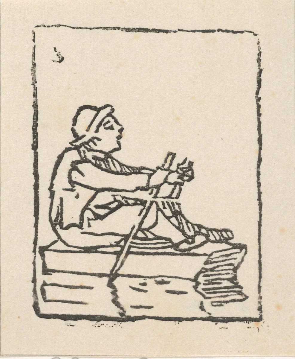 Jongen op een prikslee by Vincent van der Vinne van Lee, print, 1808-1876