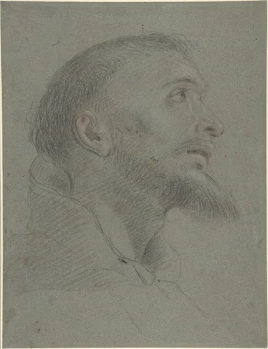 Bust-Length Study for the Head of Saint Francis in Near Profile Facing Right by anonymous, drawing, 1600-1699