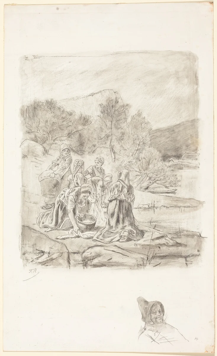 Washerwomen by Félicien Rops, print, 1833-1898