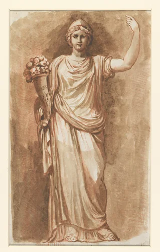 Standbeeld van een Abundantia met een hoorn des overvloeds by Etienne de Lavallée-Poussin, drawing, 1750-1793